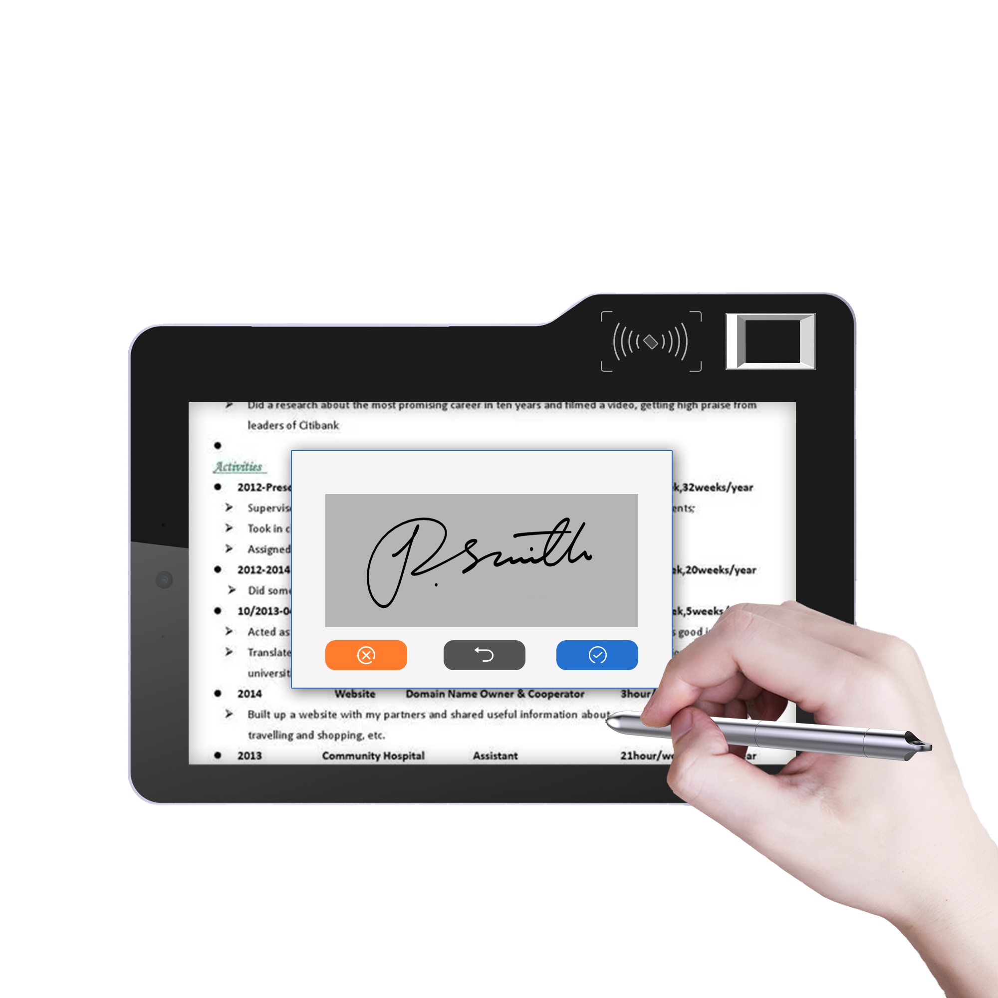 Digital Signature Pad - MT610 10.1인치 안드로이드 태블릿, 생체 지문