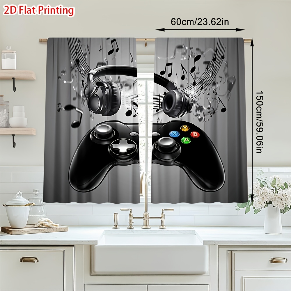 2pcs 게임 컨트롤러 커튼 헤드폰 음악 노트 프린트  - Office Tech Room 리뷰 및 가격