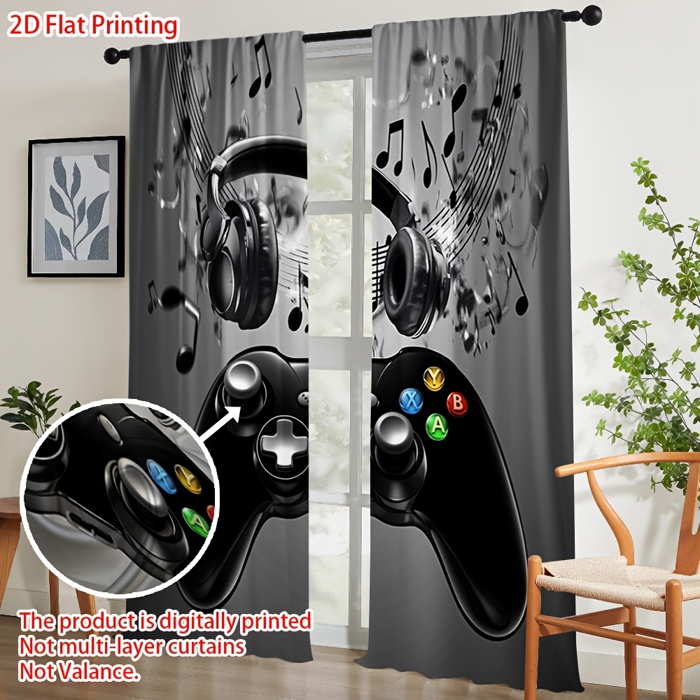 2pcs 게임 컨트롤러 커튼 헤드폰 음악 노트 프린트  - Office Tech Room 리뷰 및 가격